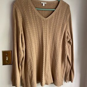 Talbots tan ribbed long sleeve V-neck sweater
